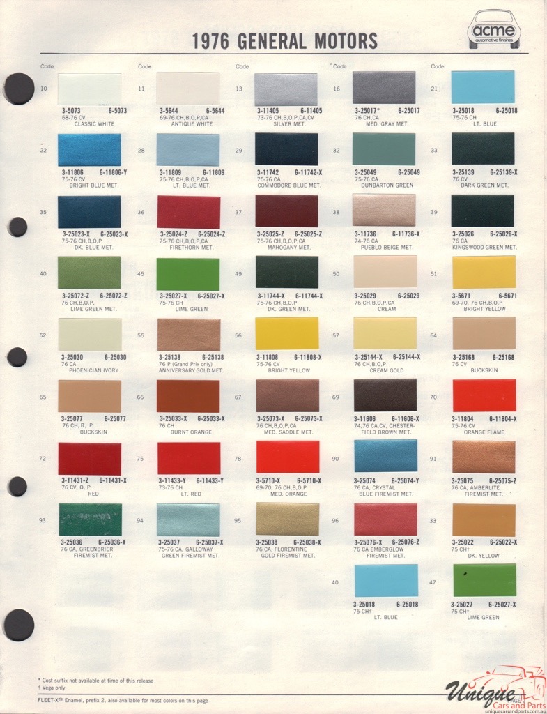 1976 General Motors Paint Charts Acme 1